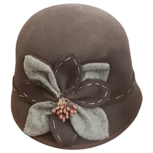 Vintage Scala Brown And Grey Wool Cloche Hat Floral Accent‎ Y2K